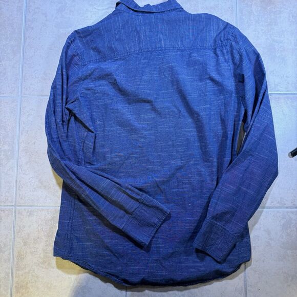 PD&C Men's Size‎ Medium Heathered Blue Button Up Long Rolled Tab Sleeves Shirt - Picture 6 of 6